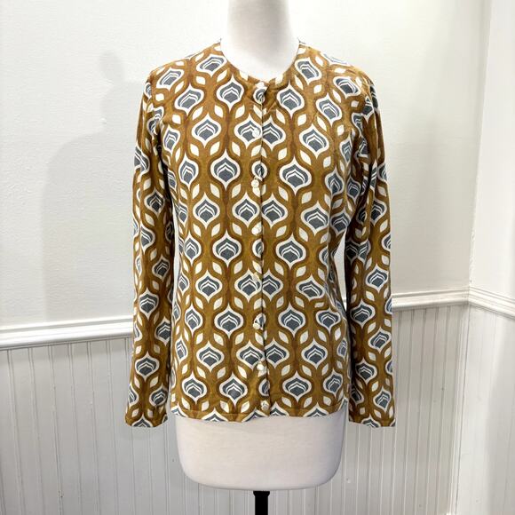 J McLaughlin Size M Cardigan Sweater Retro Print Lightweight Soft Modal Blend - Picture 1 of 15
